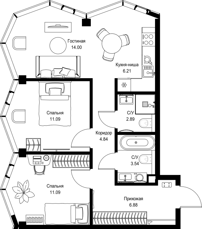 3 ккв (Евро) 60,5 м²