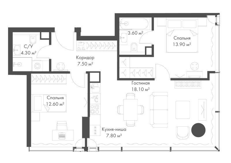 3 ккв (Евро) 67,8 м²