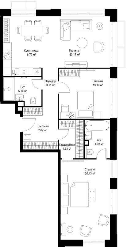 3 ккв (Евро) 89,3 м²