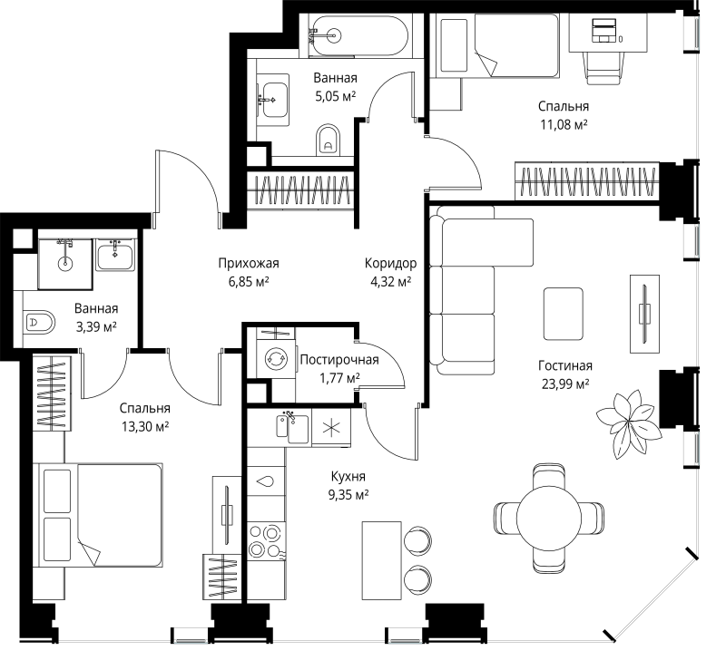 3 ккв (Евро) 79,1 м²