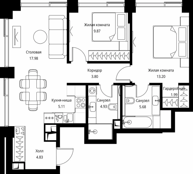3 ккв (Евро) 67,4 м²