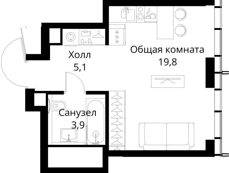 Студия 28,8 м²