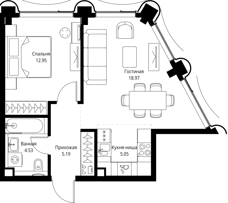 2 ккв (Евро) 46,7 м²