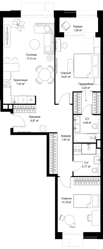 3 ккв (Евро) 81,2 м²