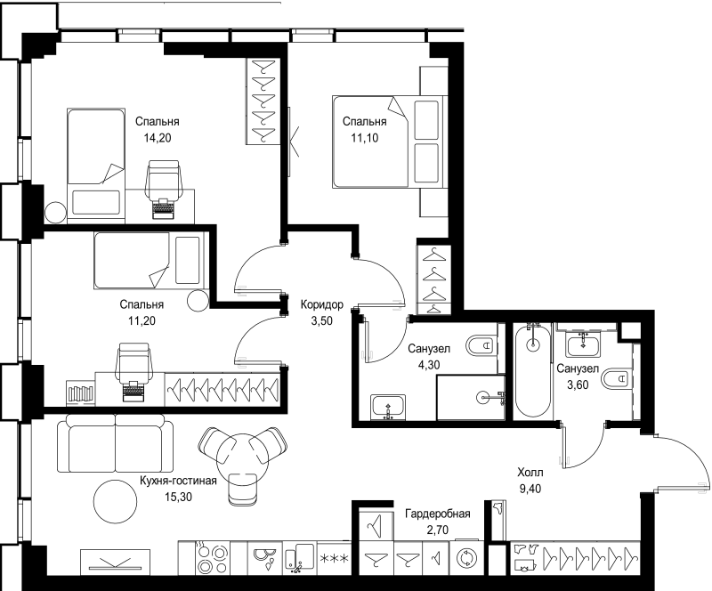 4 ккв (Евро) 75,3 м²