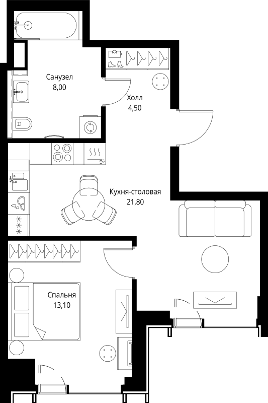 2 ккв (Евро) 47,4 м²