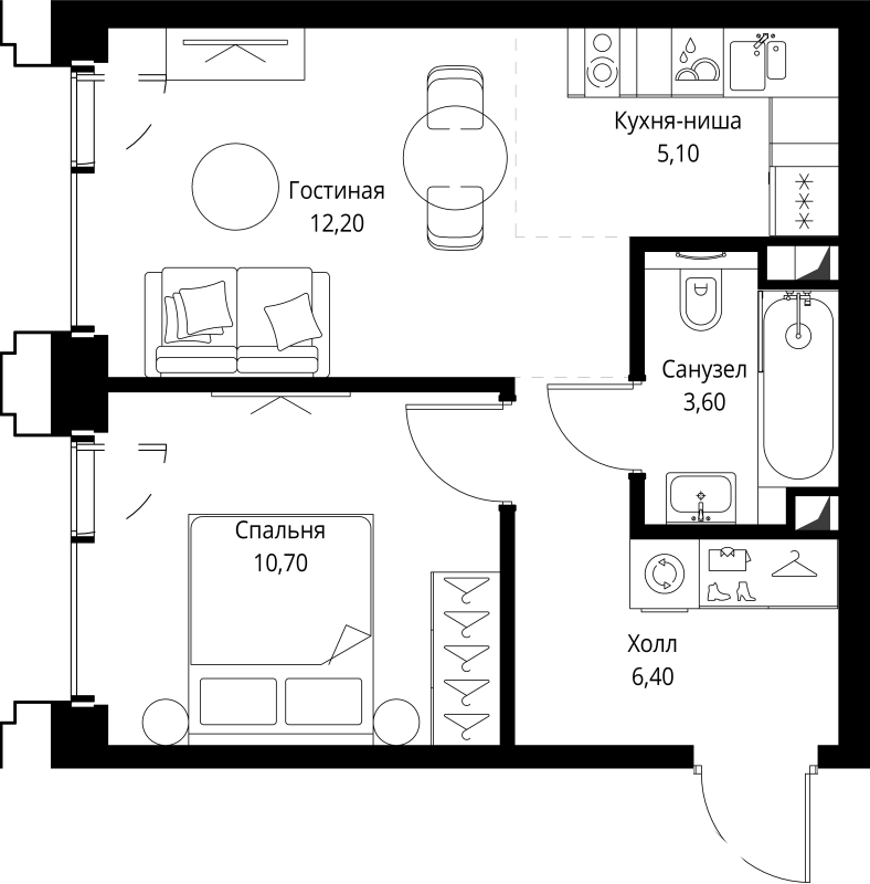 2 ккв (Евро) 38 м²