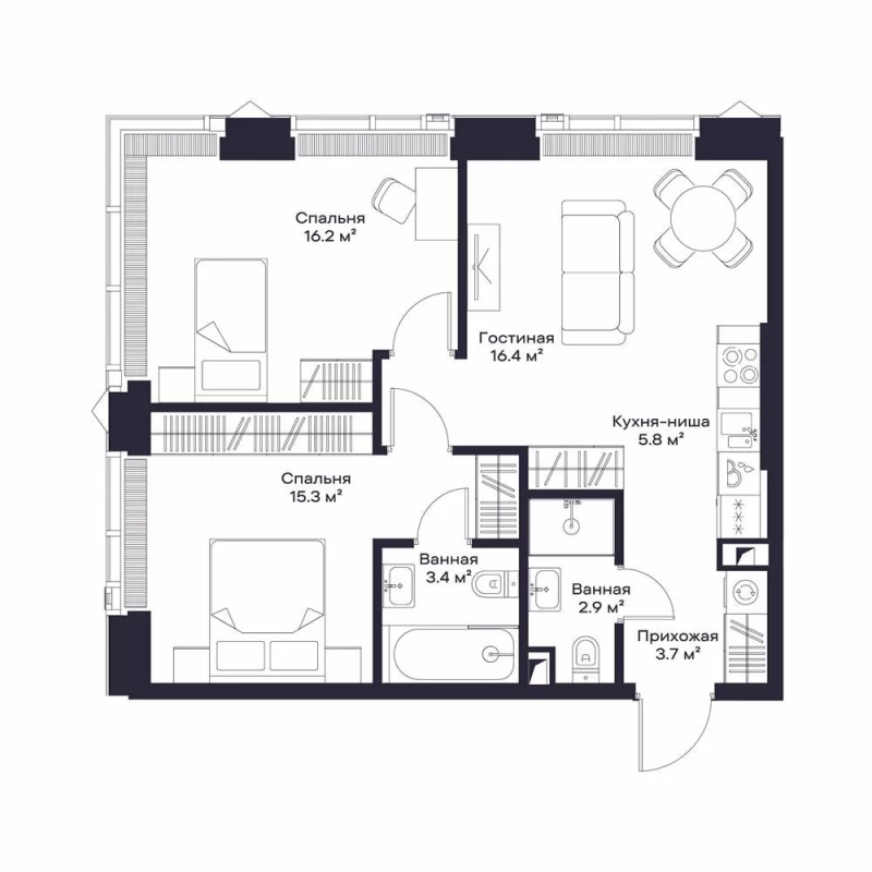 3 ккв (Евро) 63,1 м²