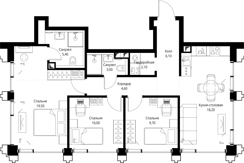 4 ккв (Евро) 79,5 м²