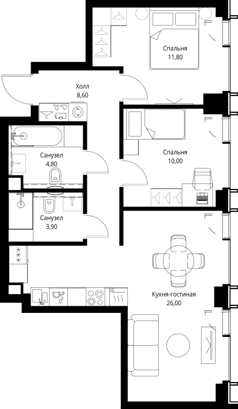 3 ккв (Евро) 66,6 м²