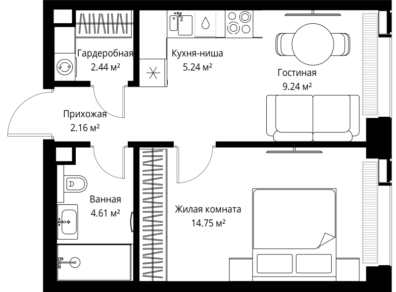 1 ккв 38,4 м²