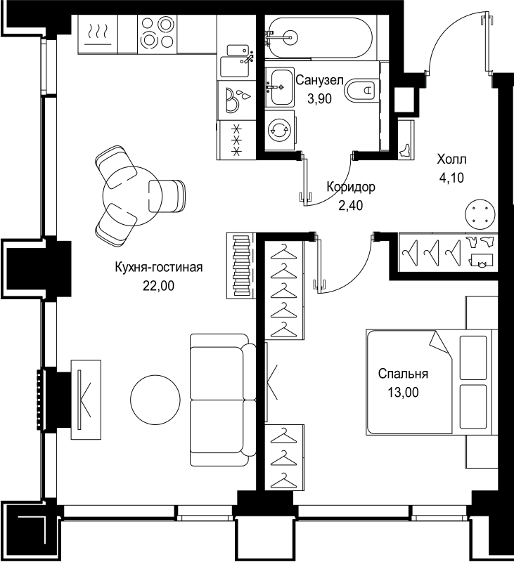 2 ккв (Евро) 45,4 м²