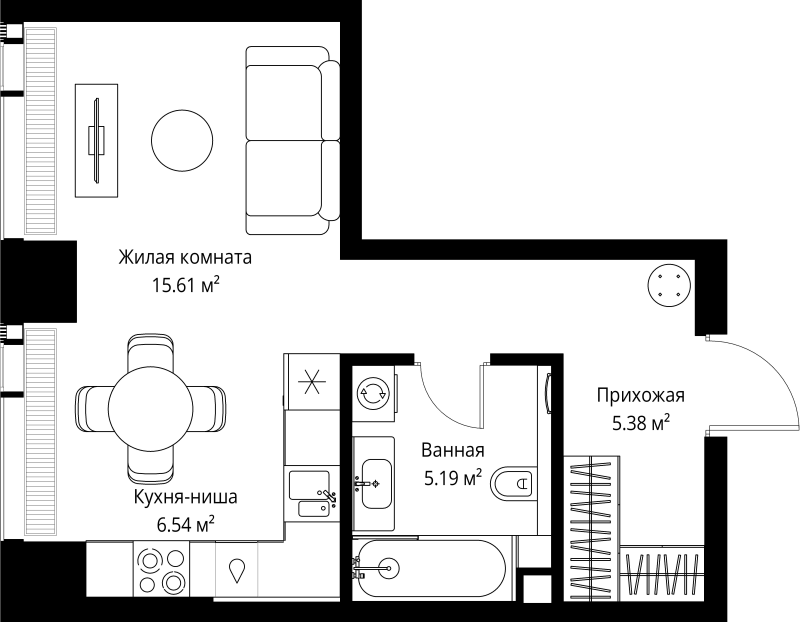 Студия 32,7 м²