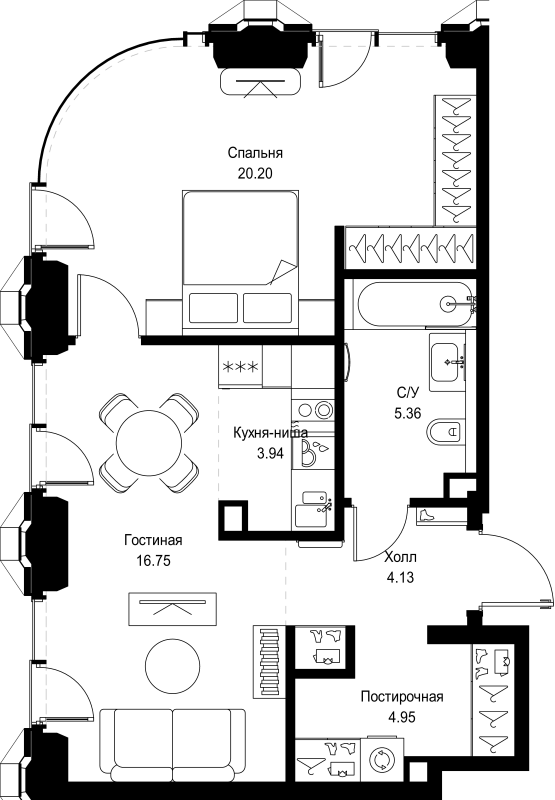 2 ккв (Евро) 55,3 м²