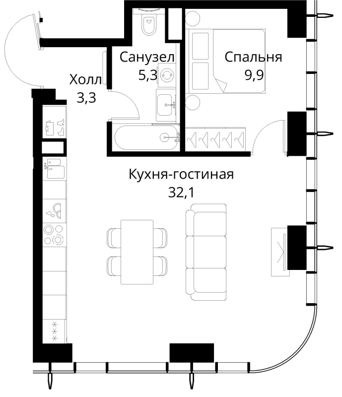 2 ккв (Евро) 50,6 м²