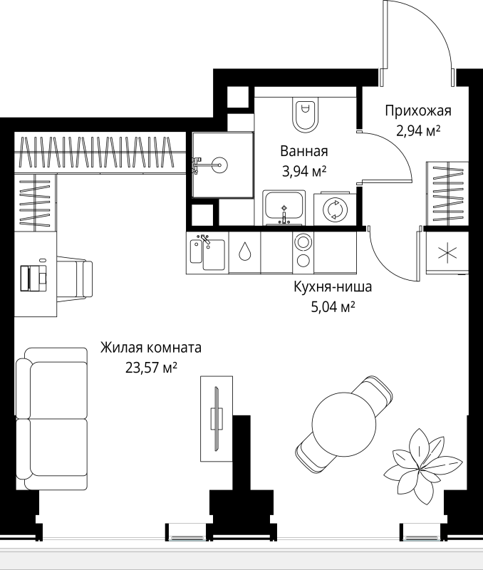 Студия 35,5 м²