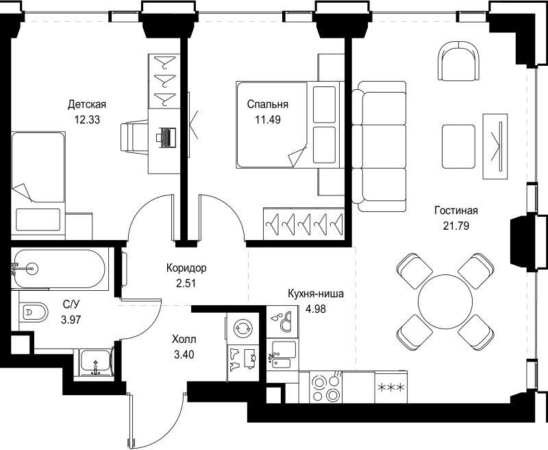 3 ккв (Евро) 60,5 м²