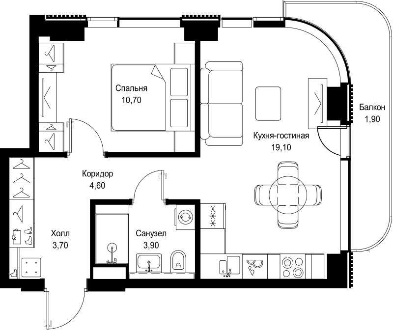 2 ккв (Евро) 43,9 м²