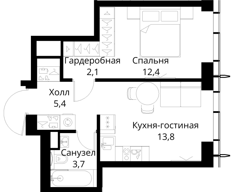 1 ккв 37,4 м²