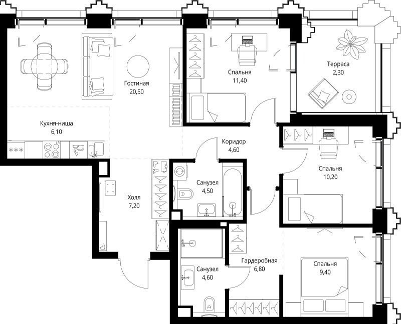 4 ккв (Евро) 88,3 м²