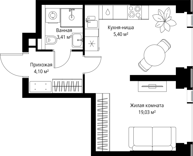 Студия 31,9 м²