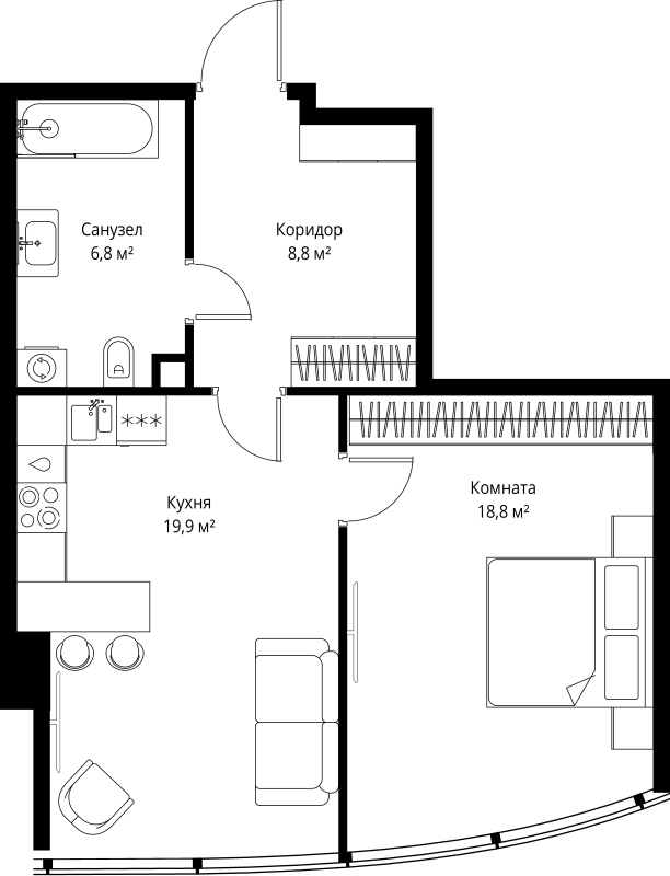 2 ккв (Евро) 54,3 м²
