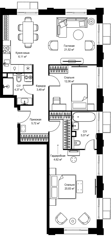 3 ккв (Евро) 83,8 м²