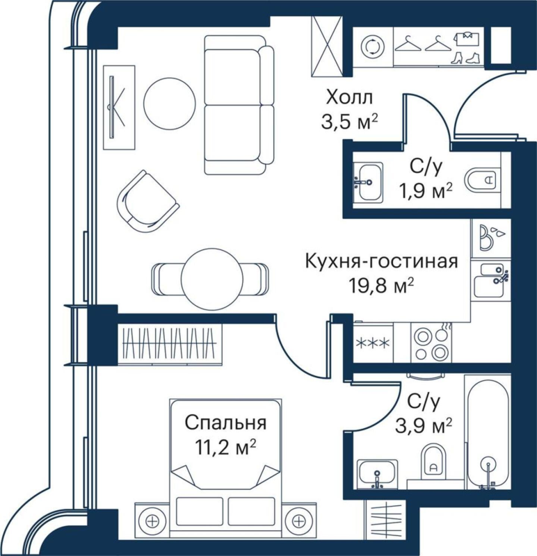 2 ккв (Евро) 39 м²