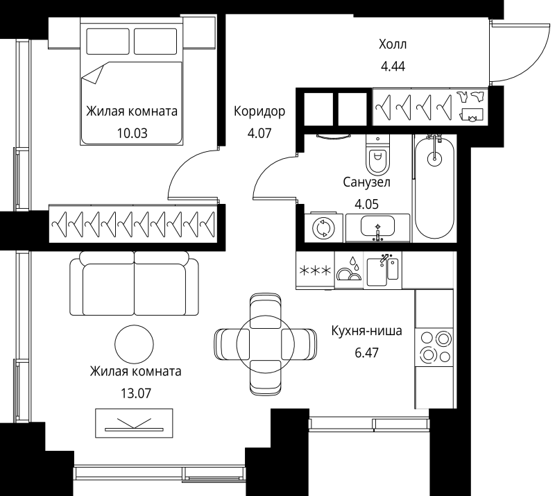 2 ккв (Евро) 42,1 м²