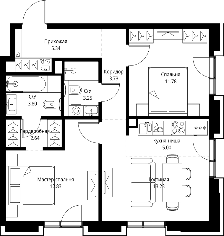 3 ккв (Евро) 61,6 м²