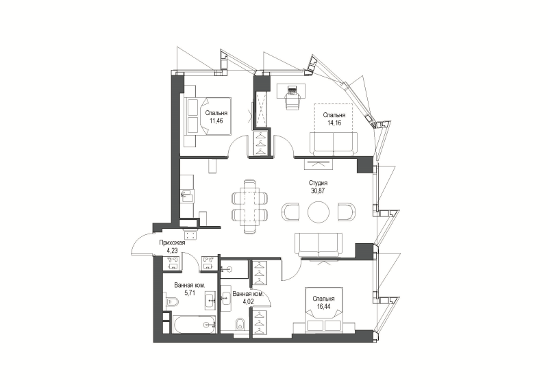 4 ккв (Евро) 86,8 м²