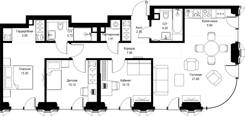 4 ккв (Евро) 84 м²