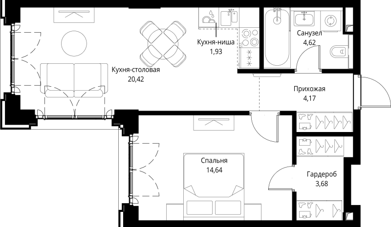2 ккв (Евро) 49,5 м²