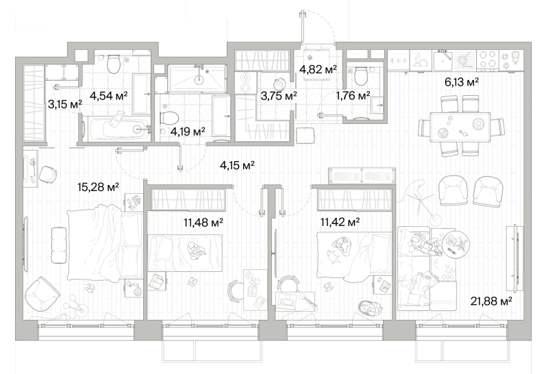 4 ккв (Евро) 92,6 м²