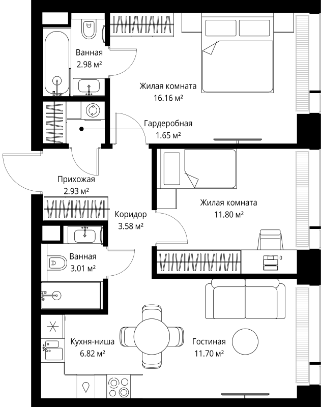 3 ккв (Евро) 60,6 м²