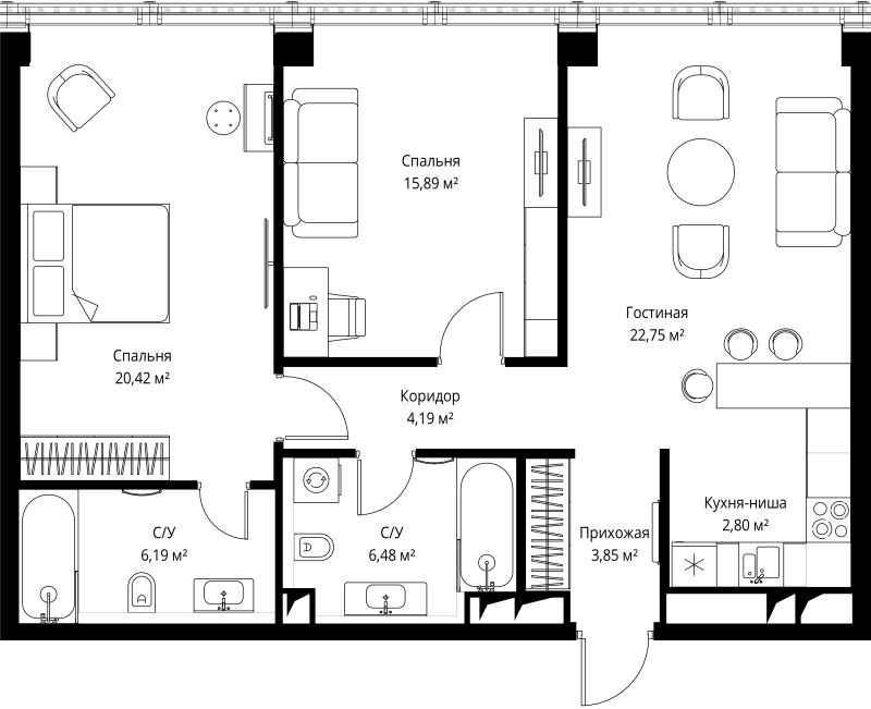 4 ккв (Евро) 83,7 м²