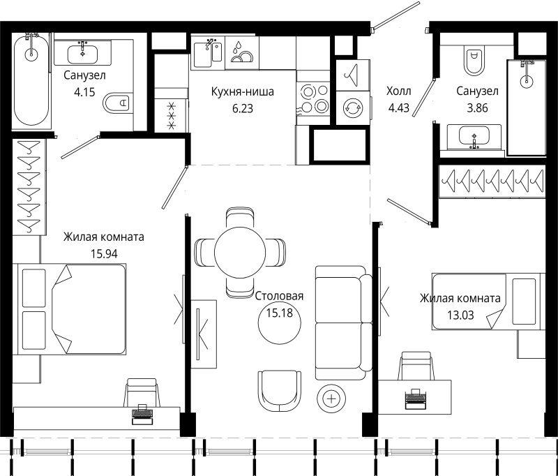 3 ккв (Евро) 62,8 м²