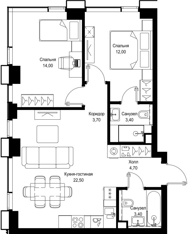 3 ккв (Евро) 63,7 м²