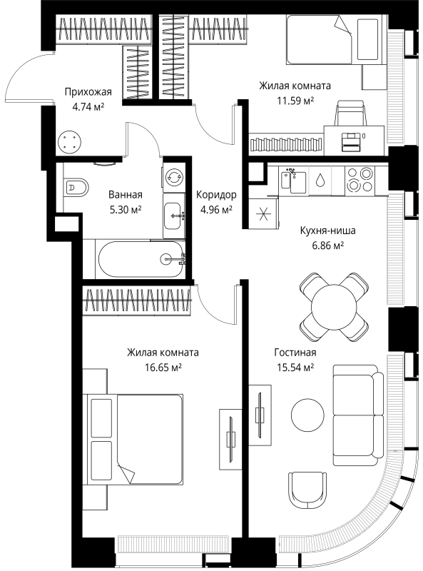 3 ккв (Евро) 65,6 м²