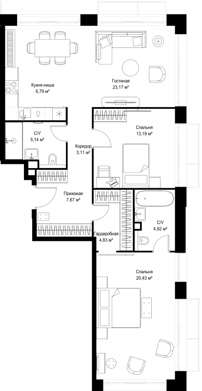 3 ккв (Евро) 89,3 м²
