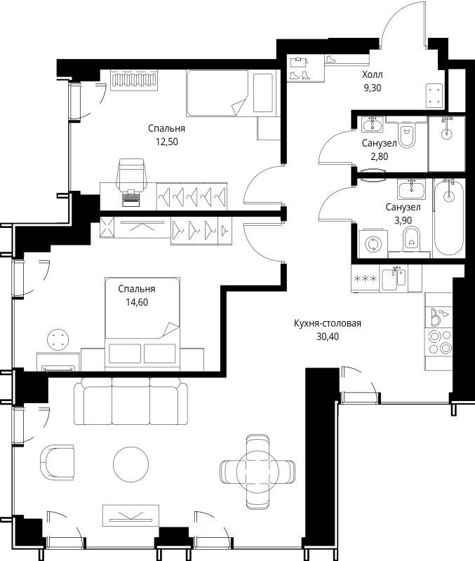 3 ккв (Евро) 73,5 м²