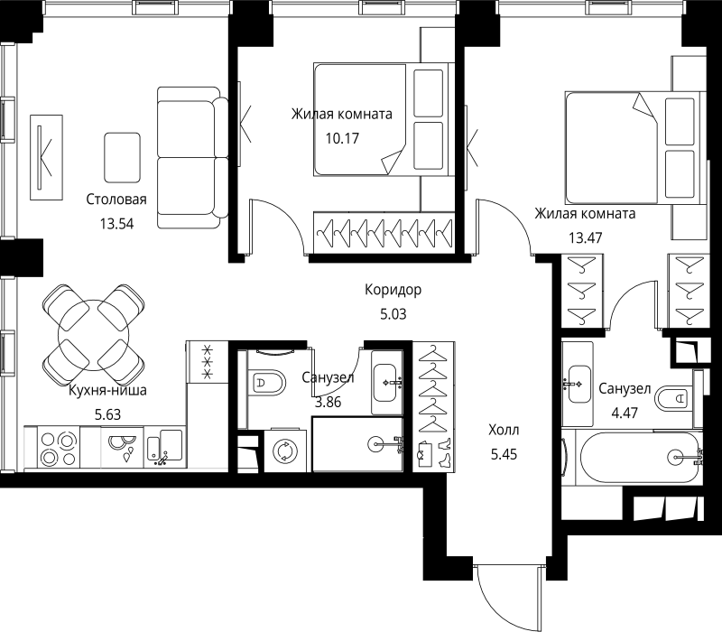 3 ккв (Евро) 61,6 м²