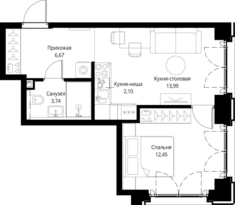 2 ккв (Евро) 39 м²