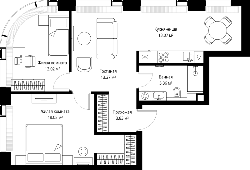 3 ккв (Евро) 65,6 м²