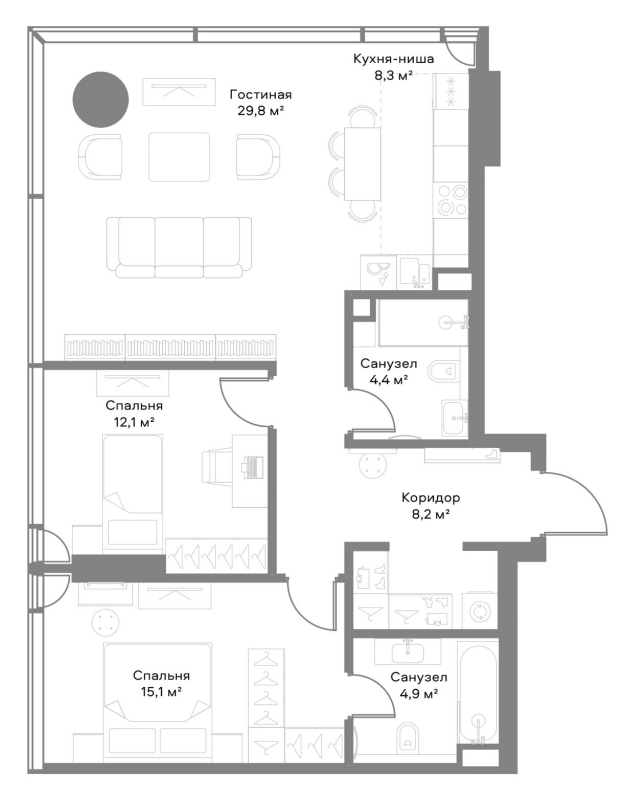 3 ккв (Евро) 77,9 м²