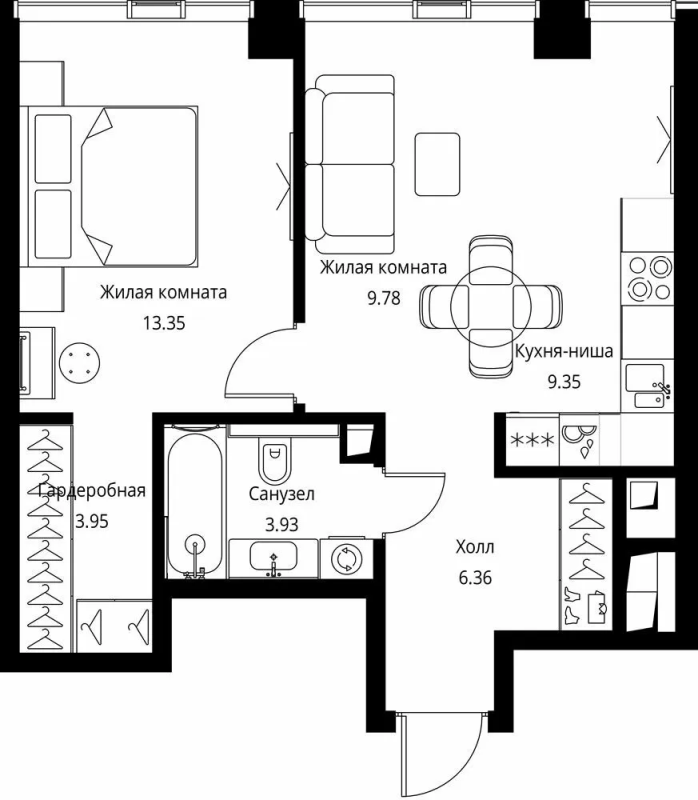 2 ккв (Евро) 46,7 м²