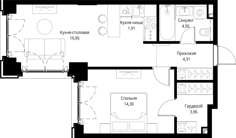 2 ккв (Евро) 49 м²