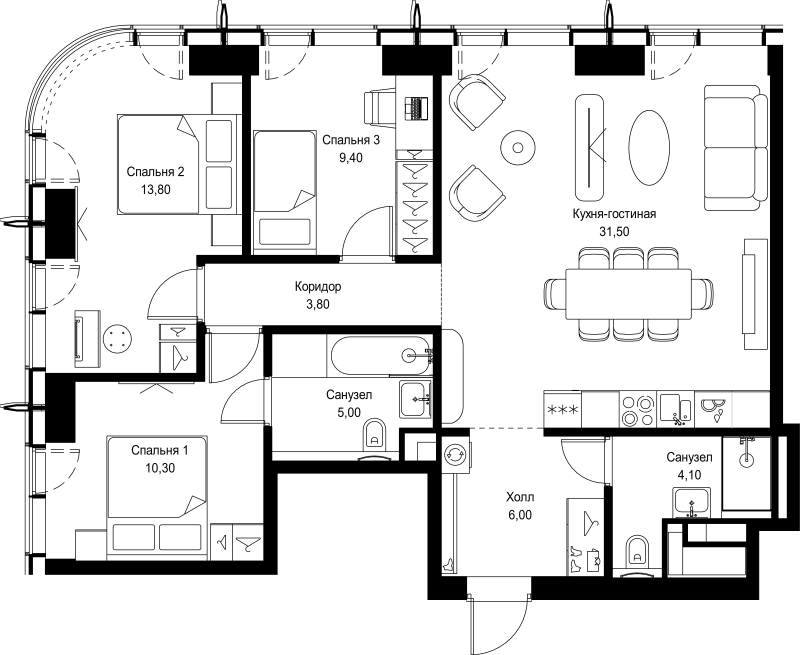 4 ккв (Евро) 83,9 м²