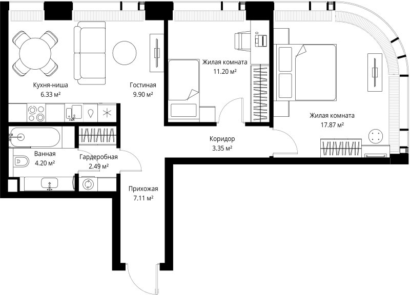 3 ккв (Евро) 62,5 м²