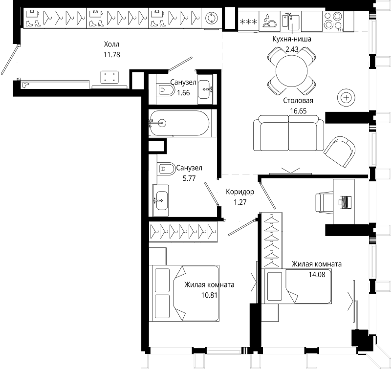 3 ккв (Евро) 64,5 м²